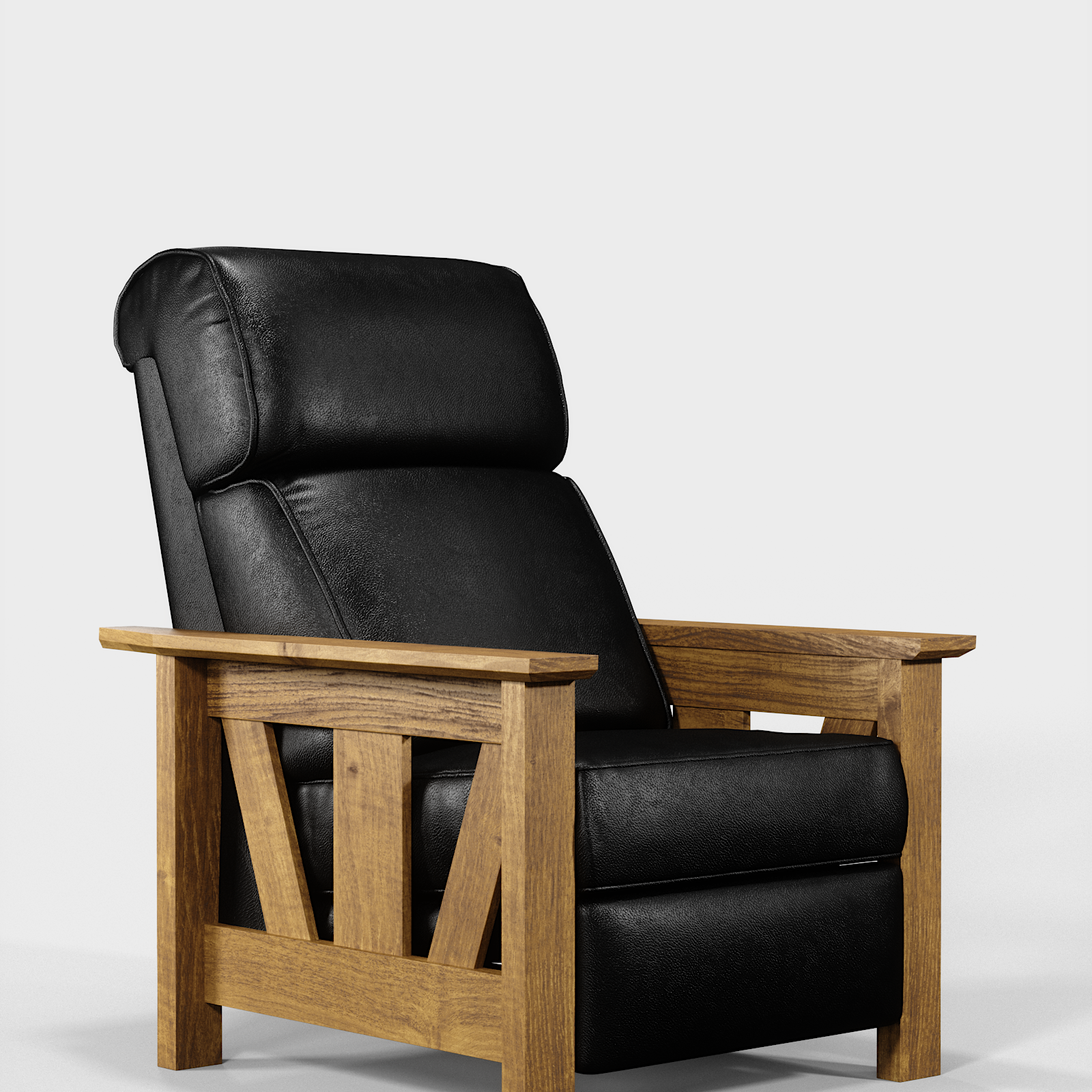 Black farmhouse recliner chair with wooden armrests