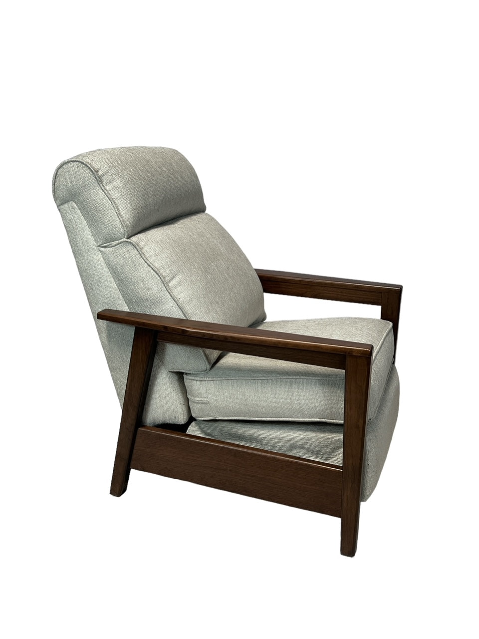 Modern mid century recliner with dark wooden frame