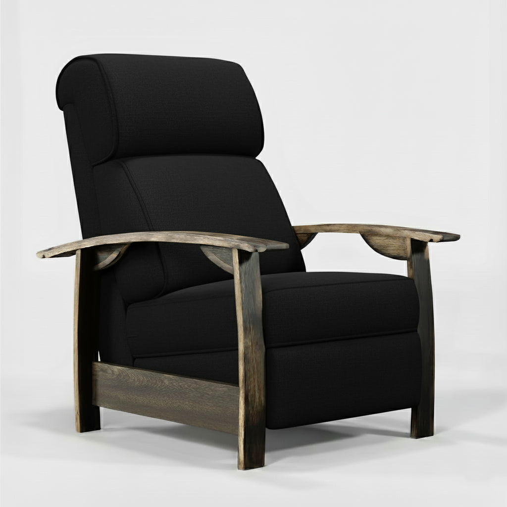 Whiskey Barrel Recliner -Black Plush Fabric