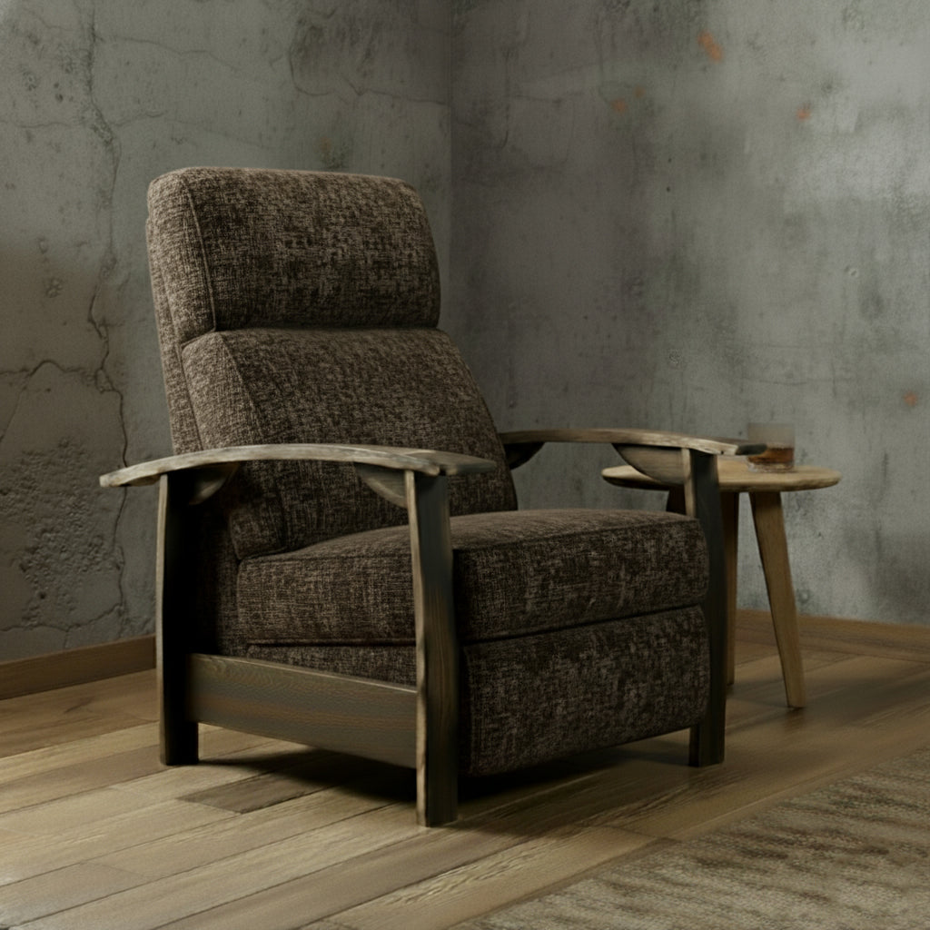 Whiskey Barrel Recliner - Coffee Plush Fabric