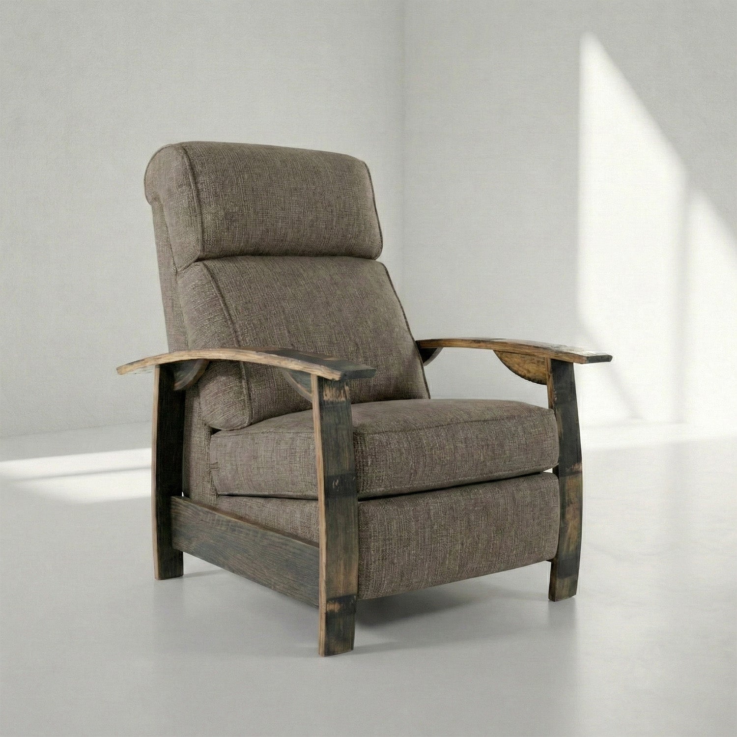 Whiskey Barrel Recliner - Coffee Plush Fabric