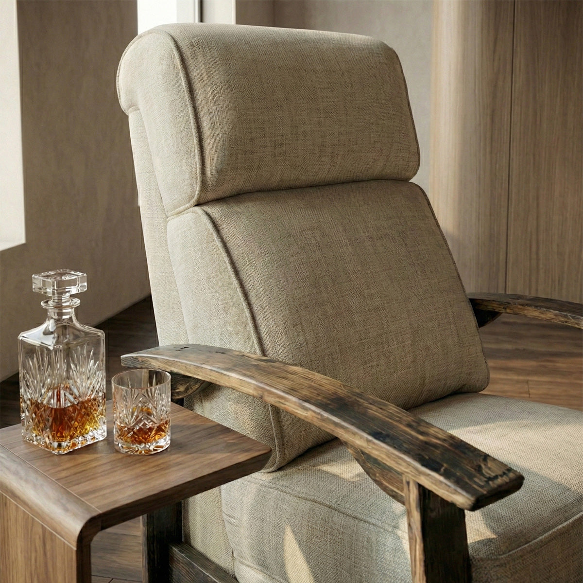 Whiskey Barrel Recliner - Gray Plush Fabric