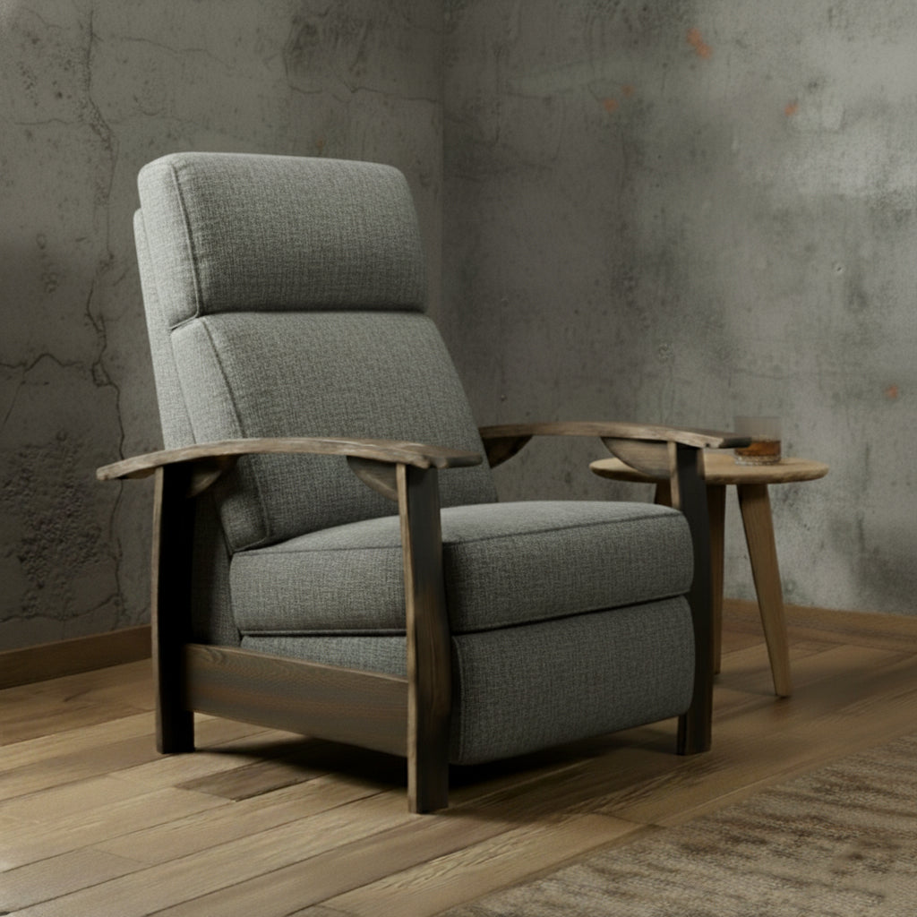 Whiskey Barrel Recliner - Smokey Plush Fabric