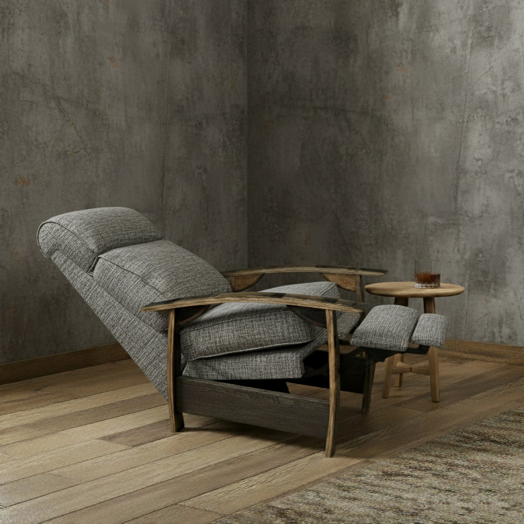 Whiskey Barrel Recliner - Smokey Plush Fabric