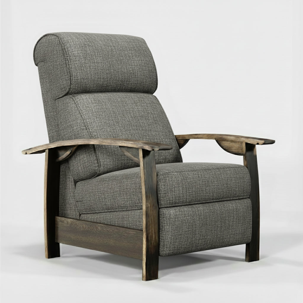 Whiskey Barrel Recliner - Smokey Plush Fabric