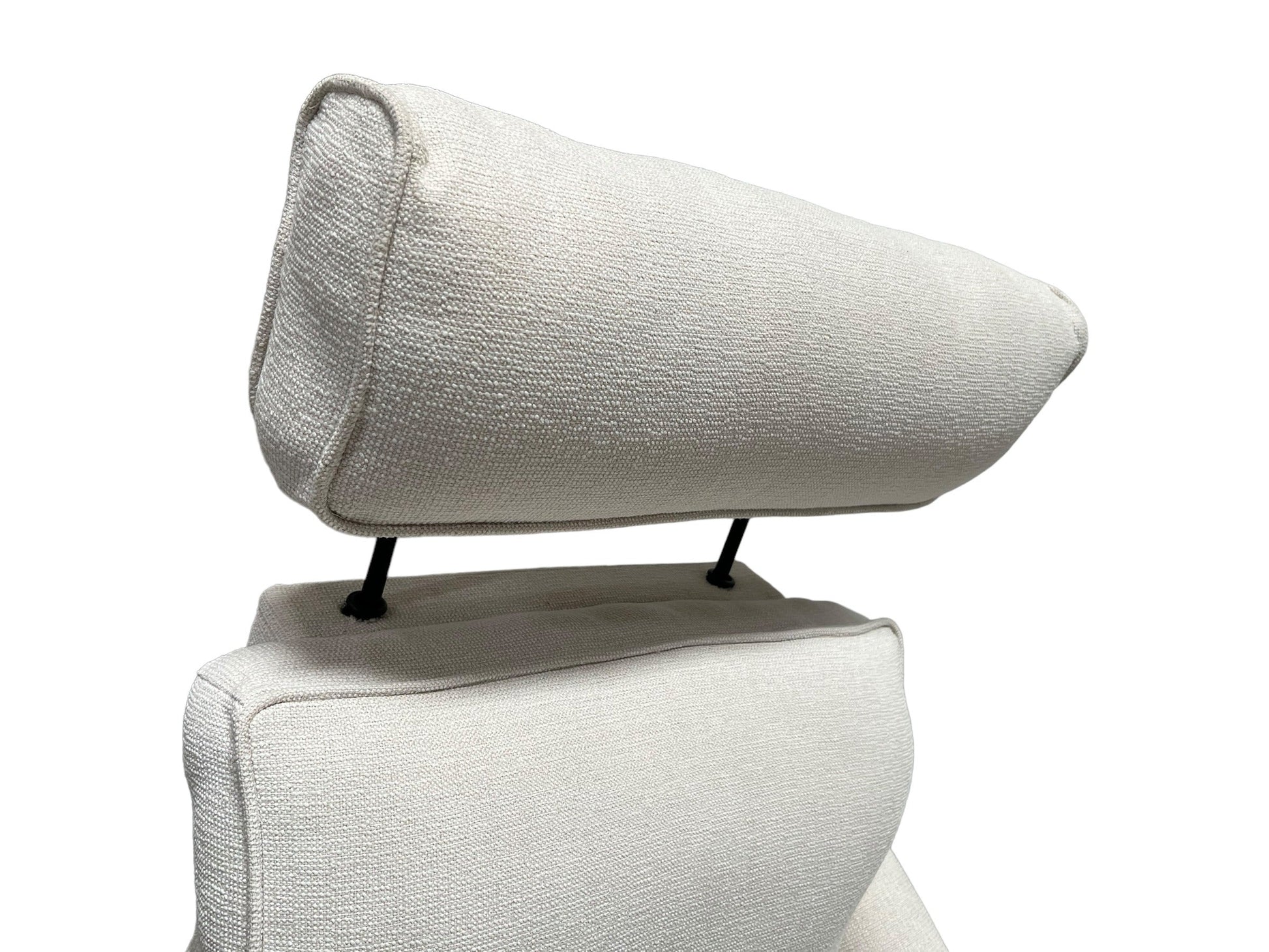 A modern leather glider recliner with a prominent headrest.
