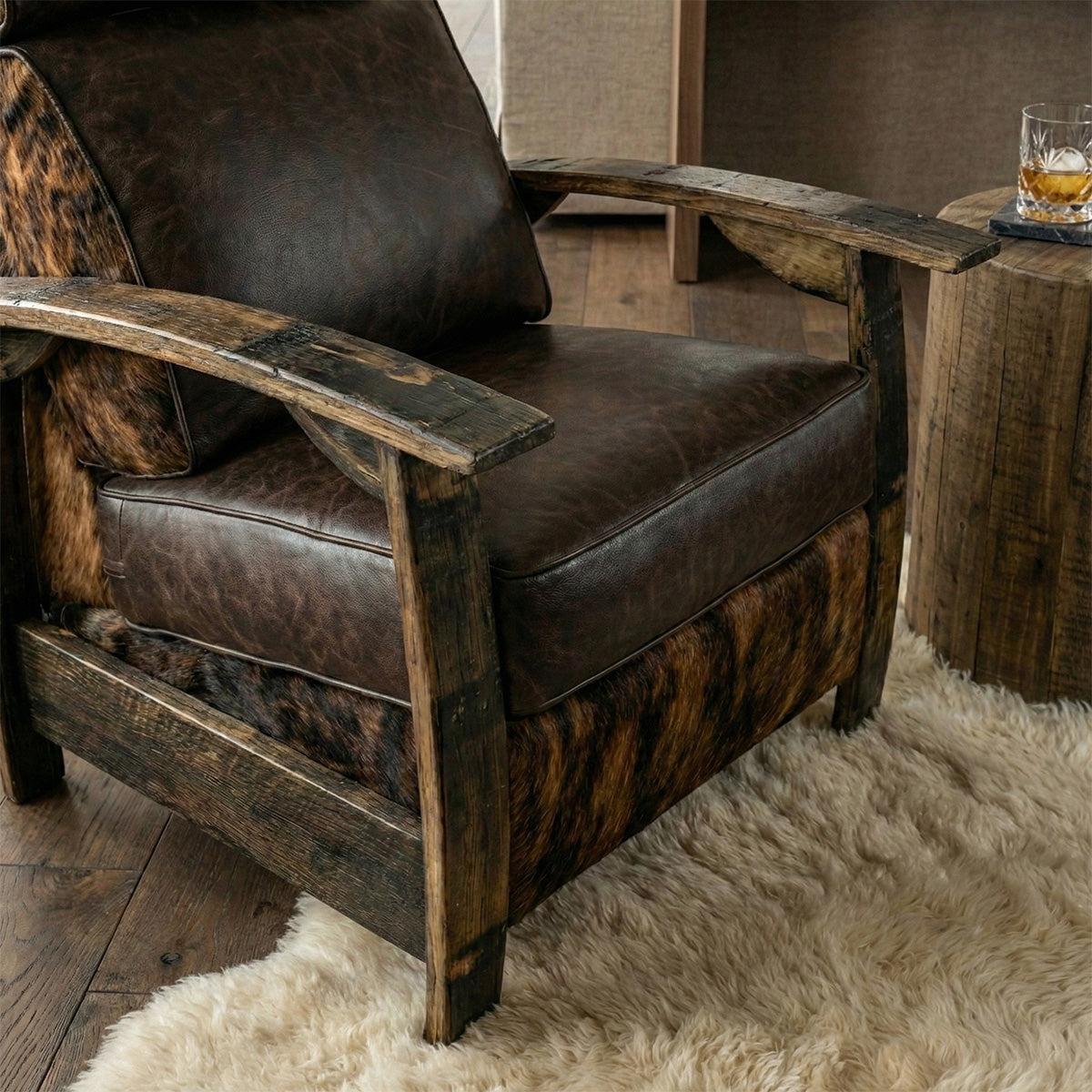 Whiskey Barrel Recliner - Brindle Hide
