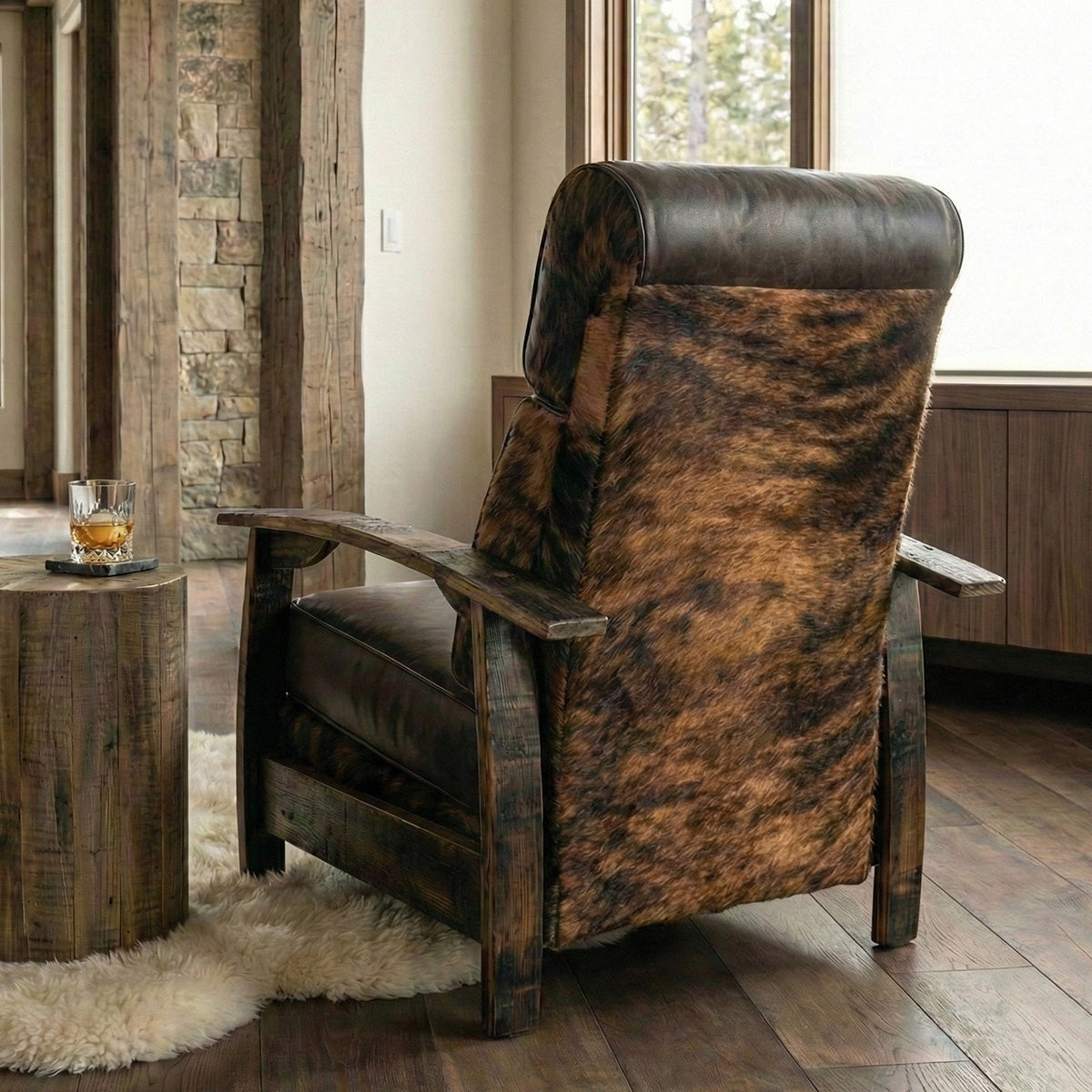Whiskey Barrel Recliner - Brindle Hide