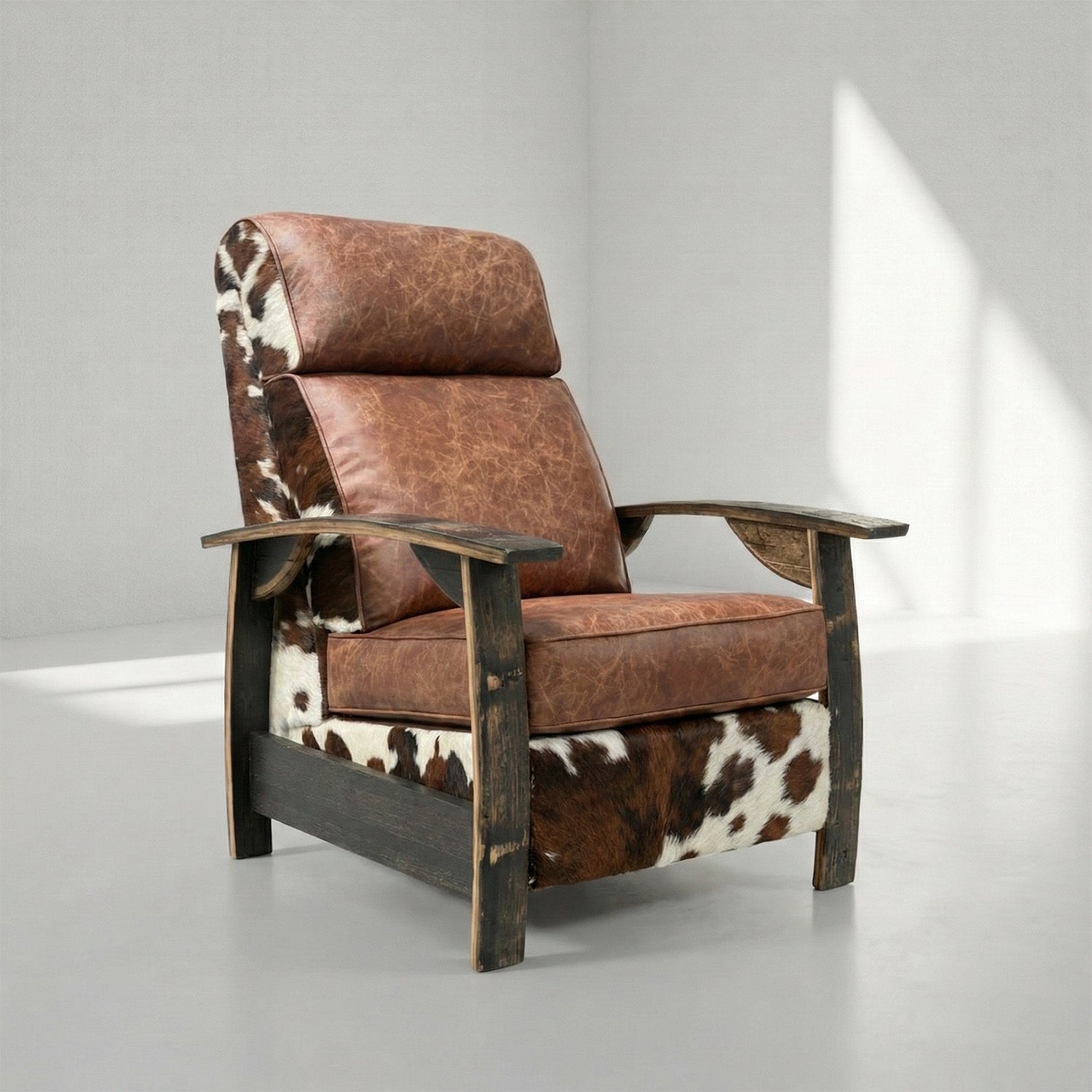 Whiskey Barrel Recliner - Tri-Color Hide