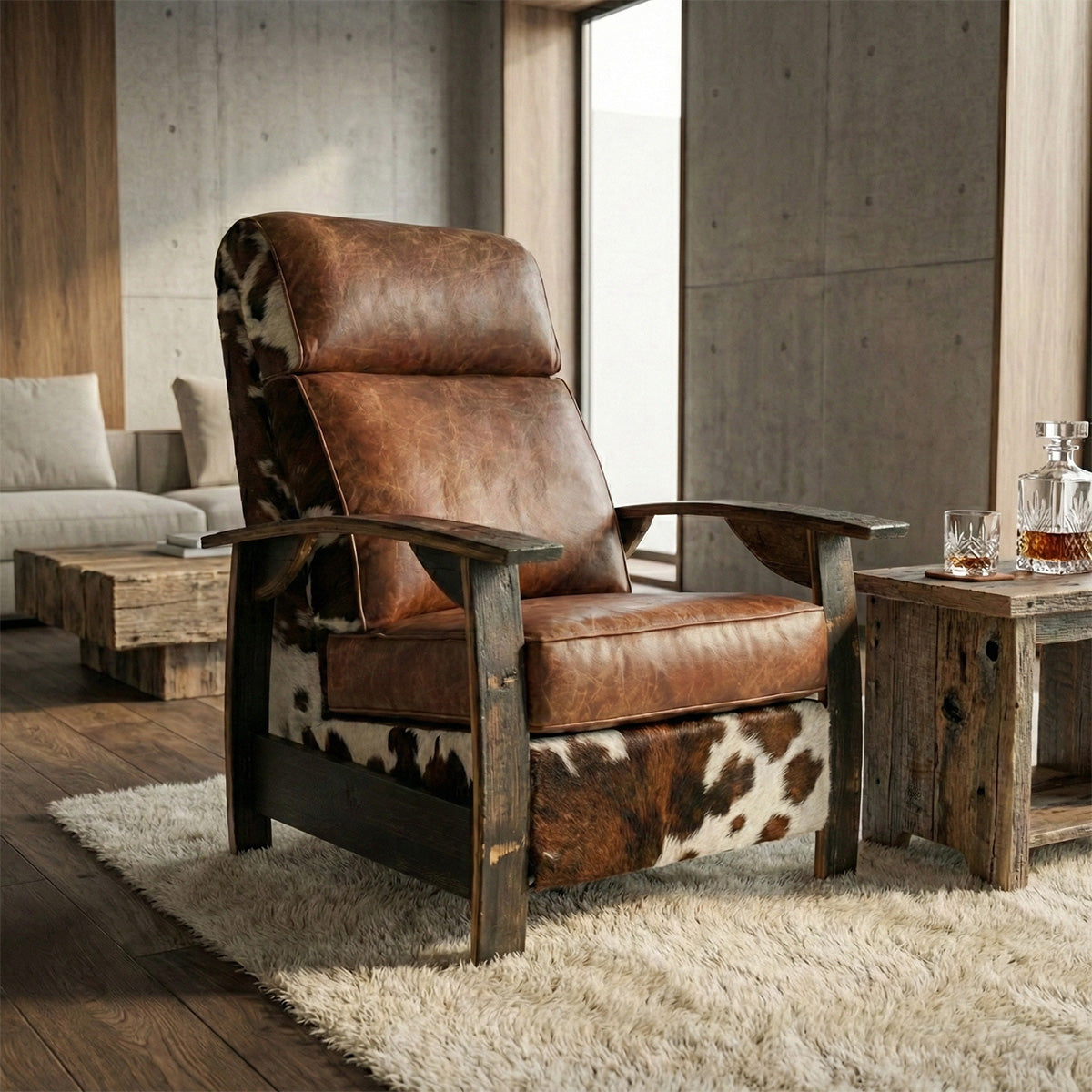 Whiskey Barrel Recliner - Tri-Color Hide