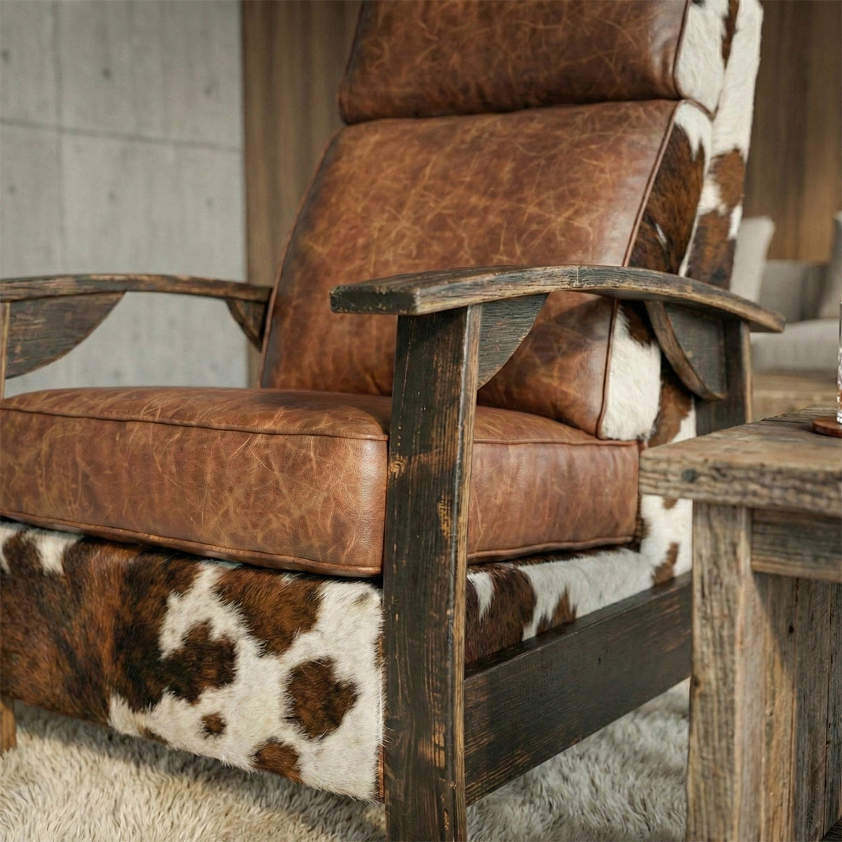 Whiskey Barrel Recliner - Tri-Color Hide
