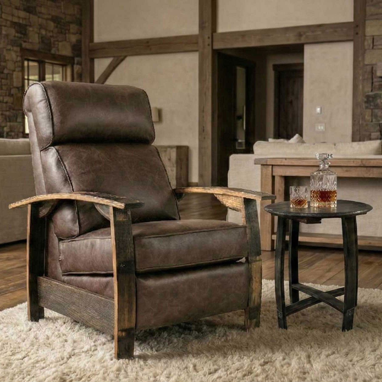 Bad Ass Recliners Whiskey Barrel Top Side Table