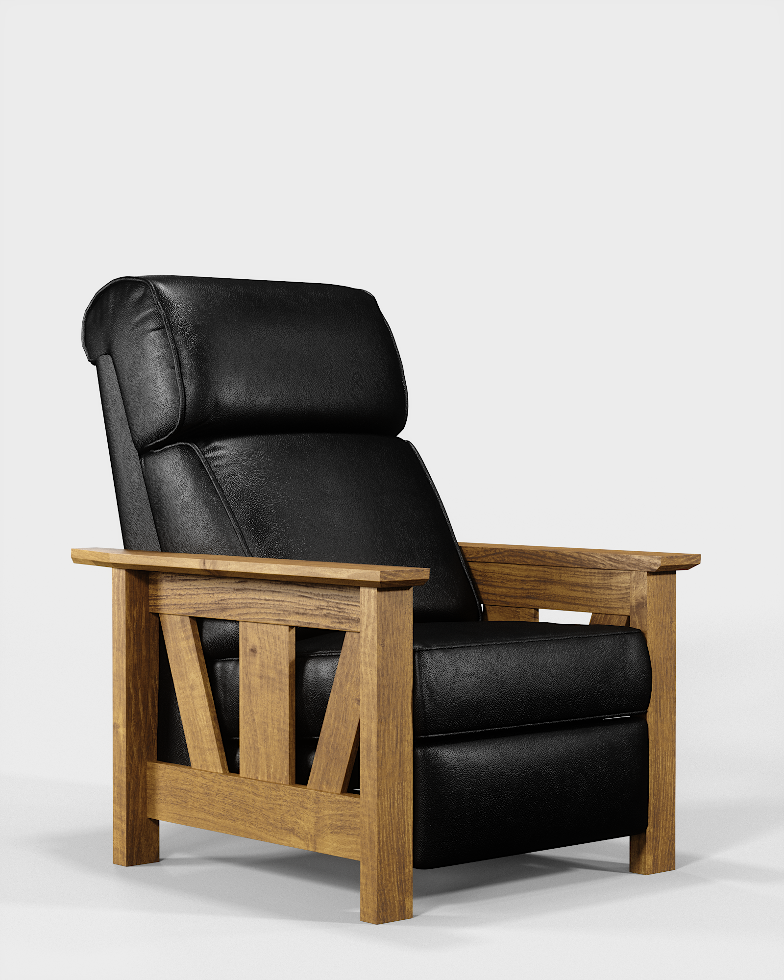 Black farmhouse recliner chair with wooden armrests