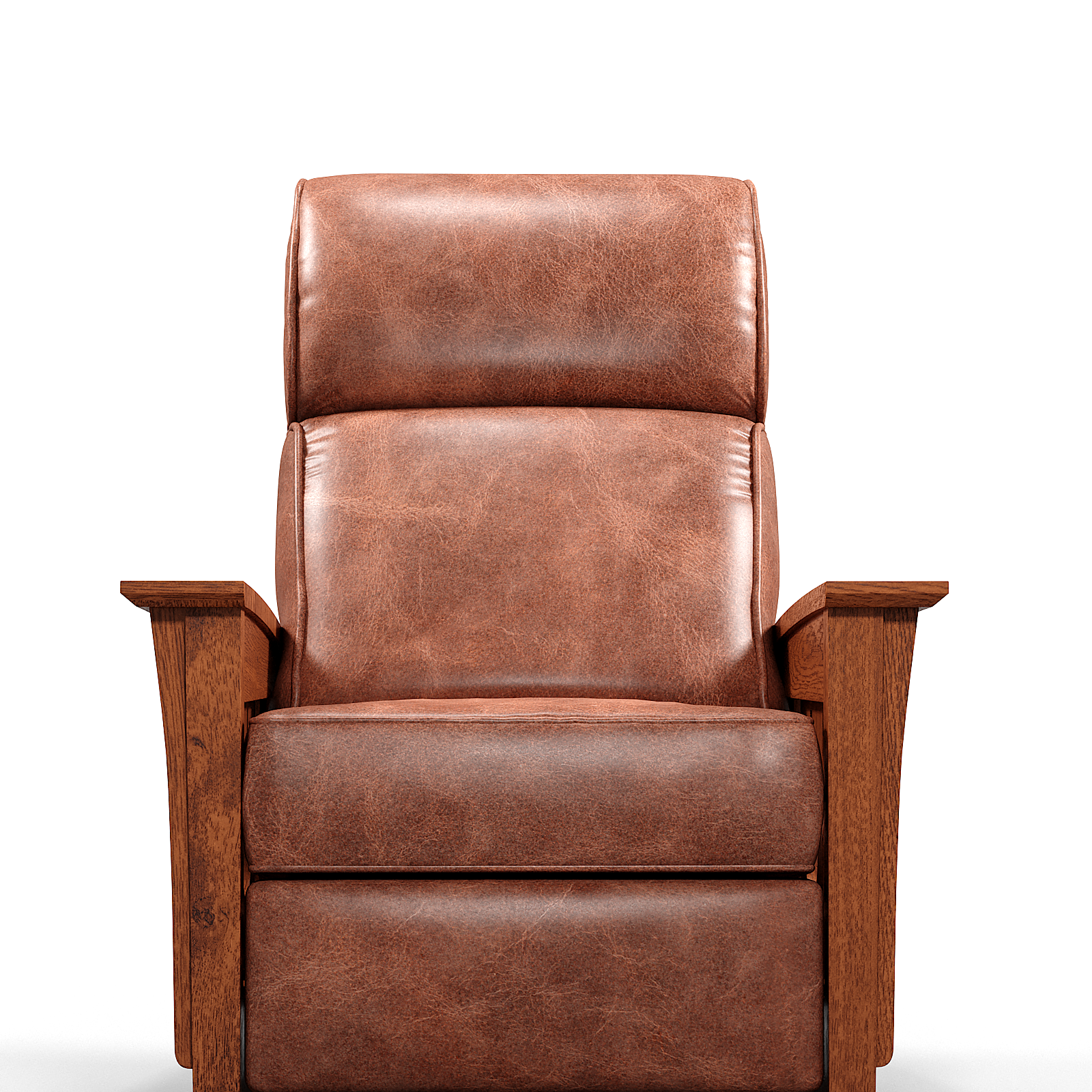 Brown Arts and Crafts reclinerarmchair with wood arm recliner