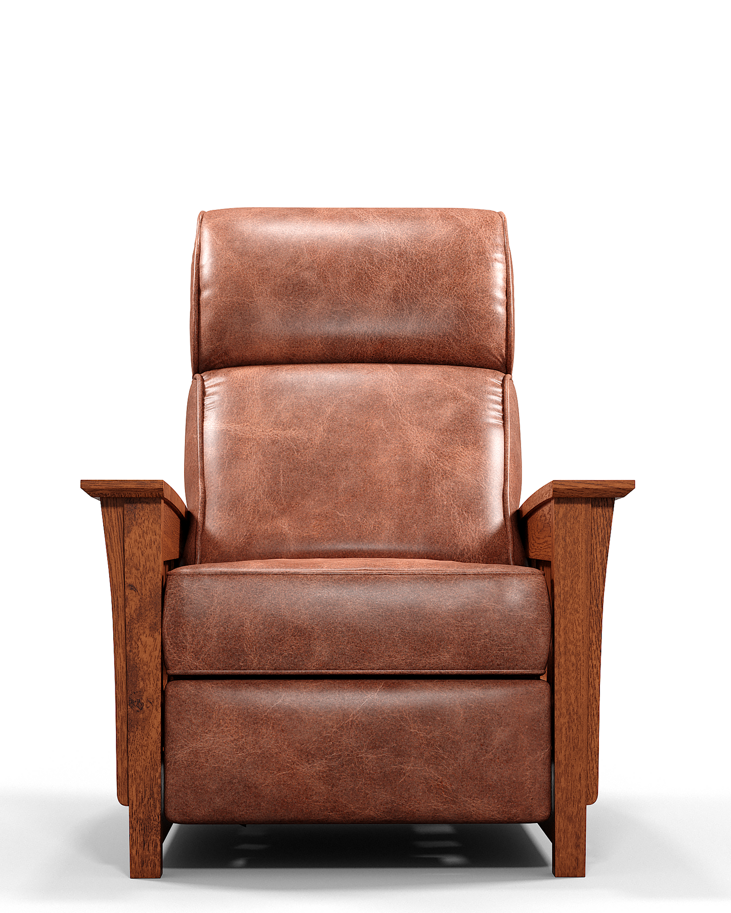 Brown Arts and Crafts reclinerarmchair with wood arm recliner