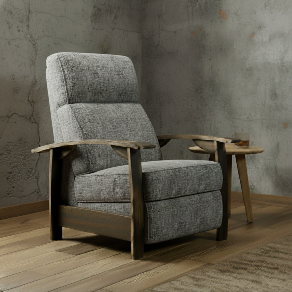 Whiskey Barrel Recliner - Gray Plush Fabric