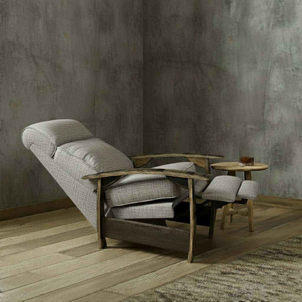 Whiskey Barrel Recliner - Gray Plush Fabric