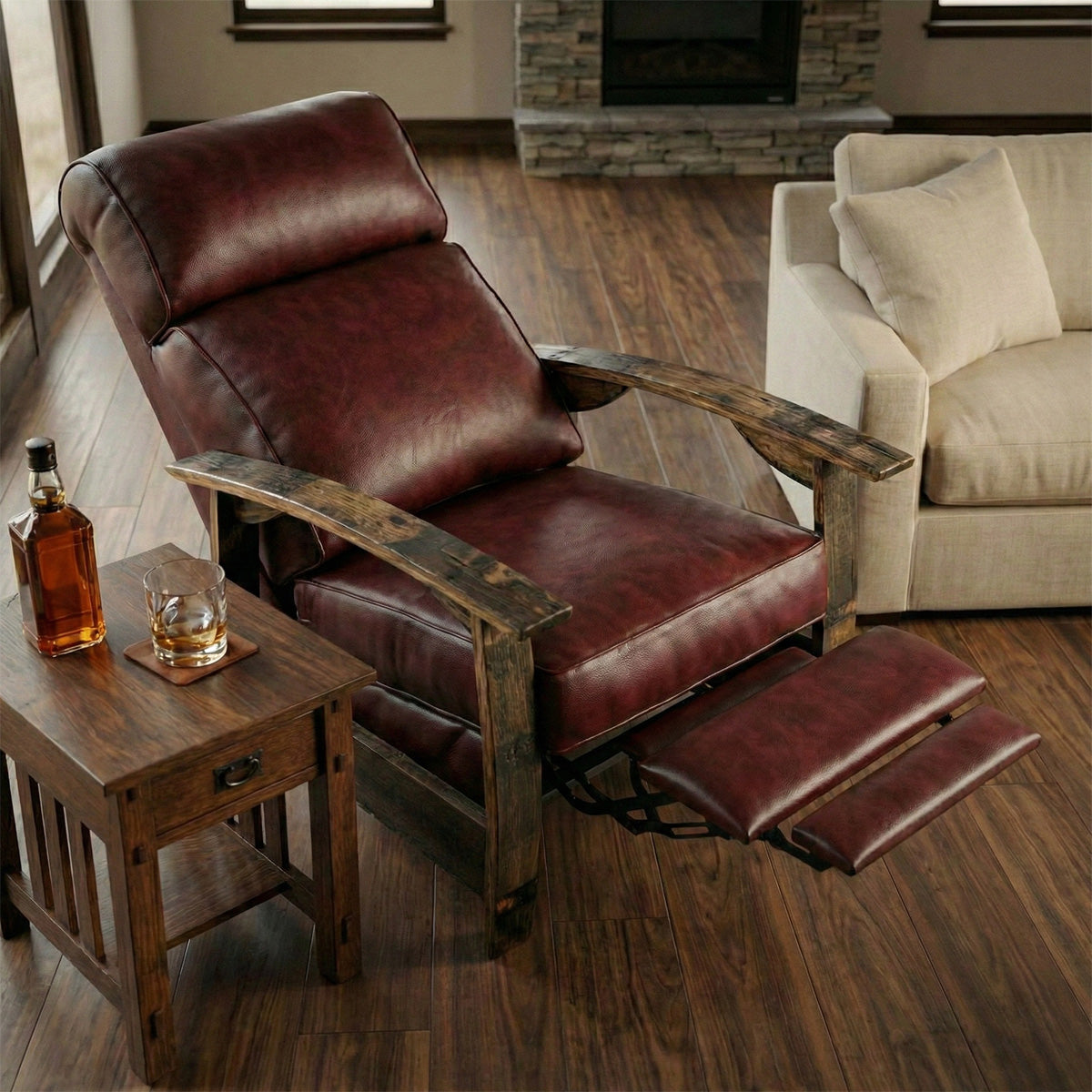 Whiskey Barrel Recliner - Saloon Oxblood