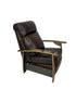 Brown recliner barrel chair with wooden armrests