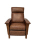 Brown arts and crafts recliner with wooden armrests
