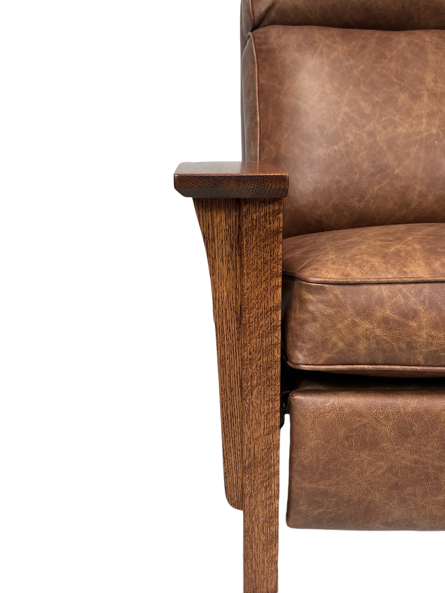 Part of a brown leatherarts and crafts recliner