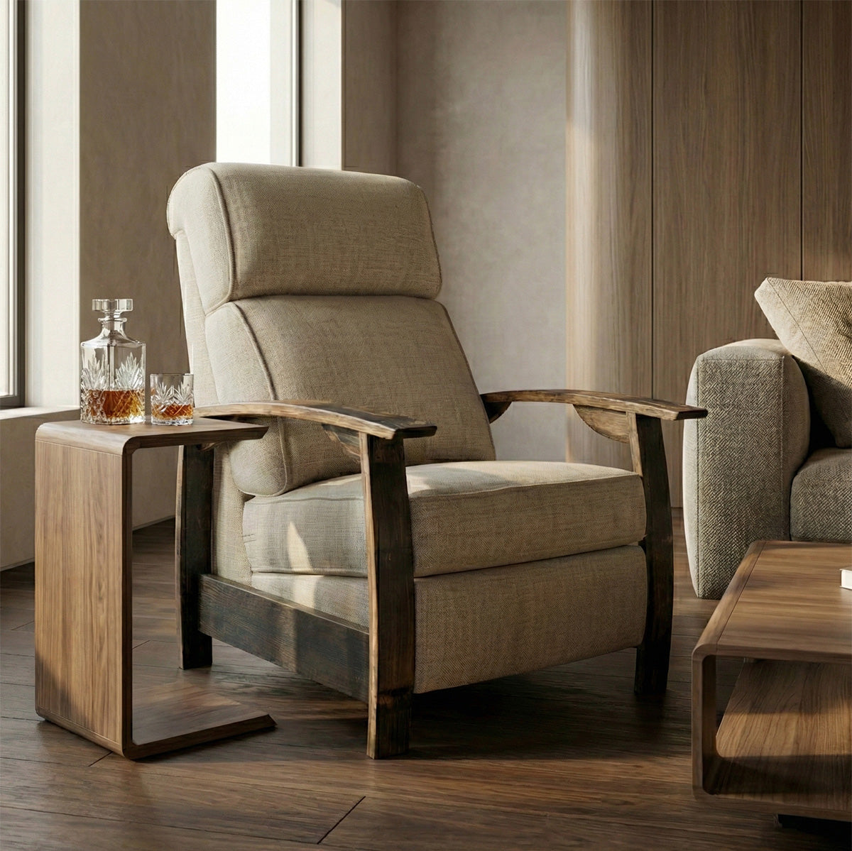 Whiskey Barrel Recliner - Gray Plush Fabric