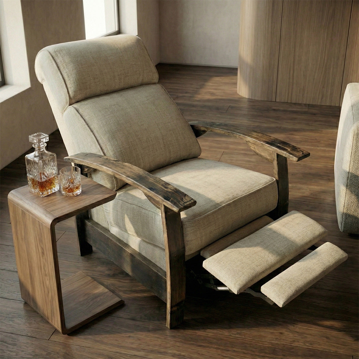 Whiskey Barrel Recliner - Gray Plush Fabric