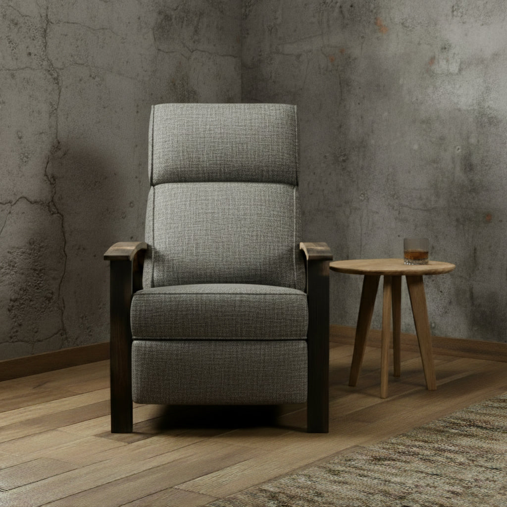 Whiskey Barrel Recliner - Smokey Plush Fabric
