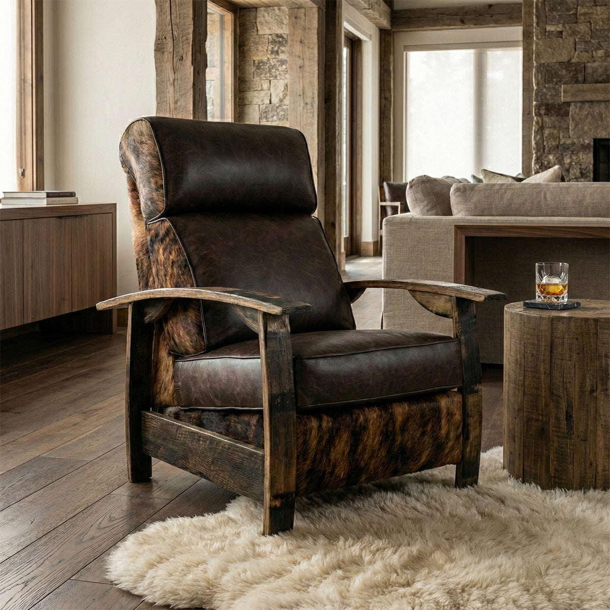 Whiskey Barrel Recliner - Brindle Hide