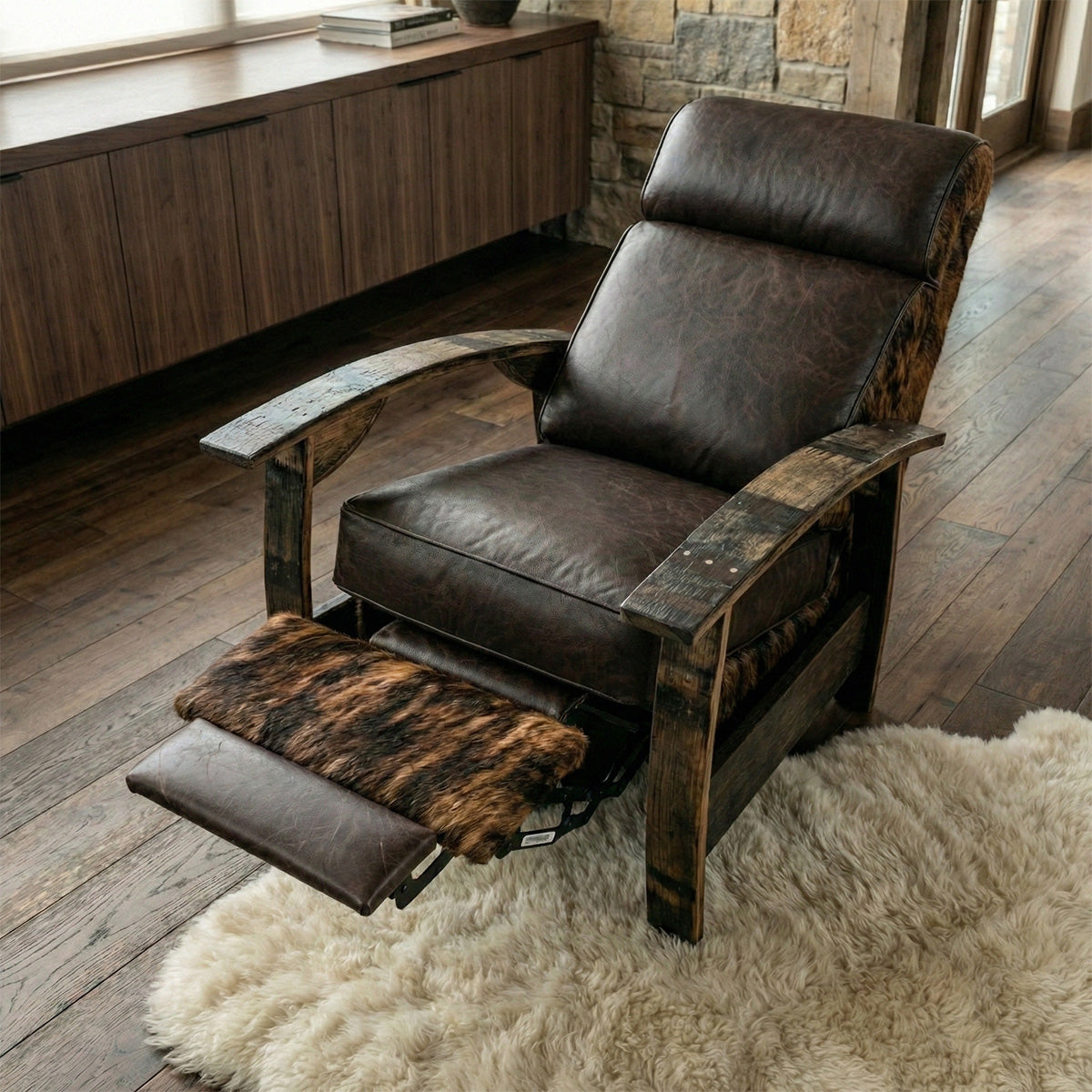Whiskey Barrel Recliner - Brindle Hide