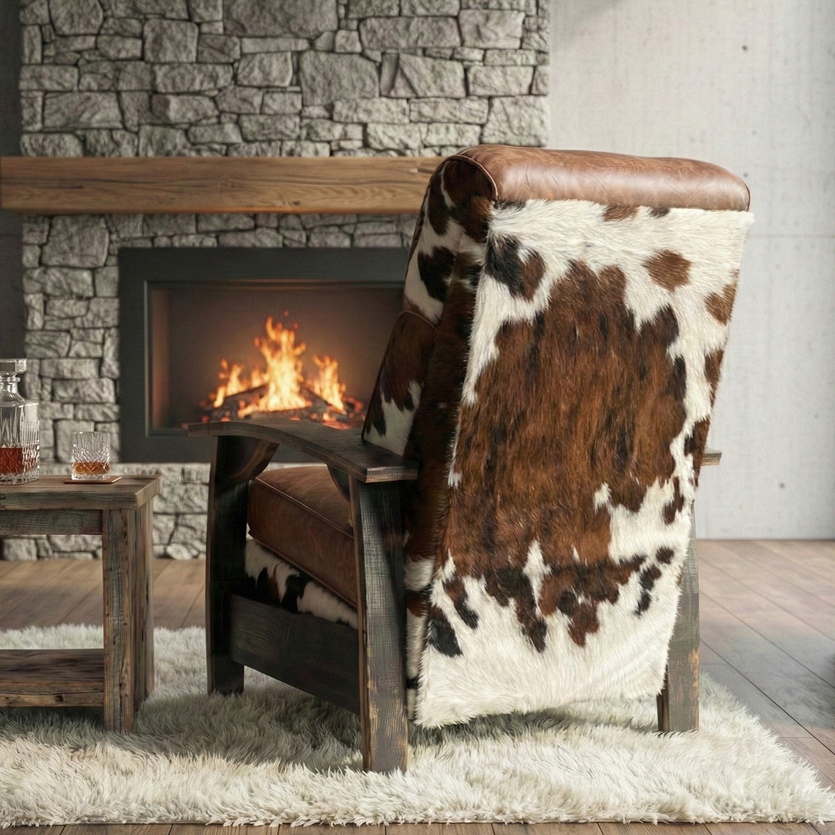 Whiskey Barrel Recliner - Tri-Color Hide