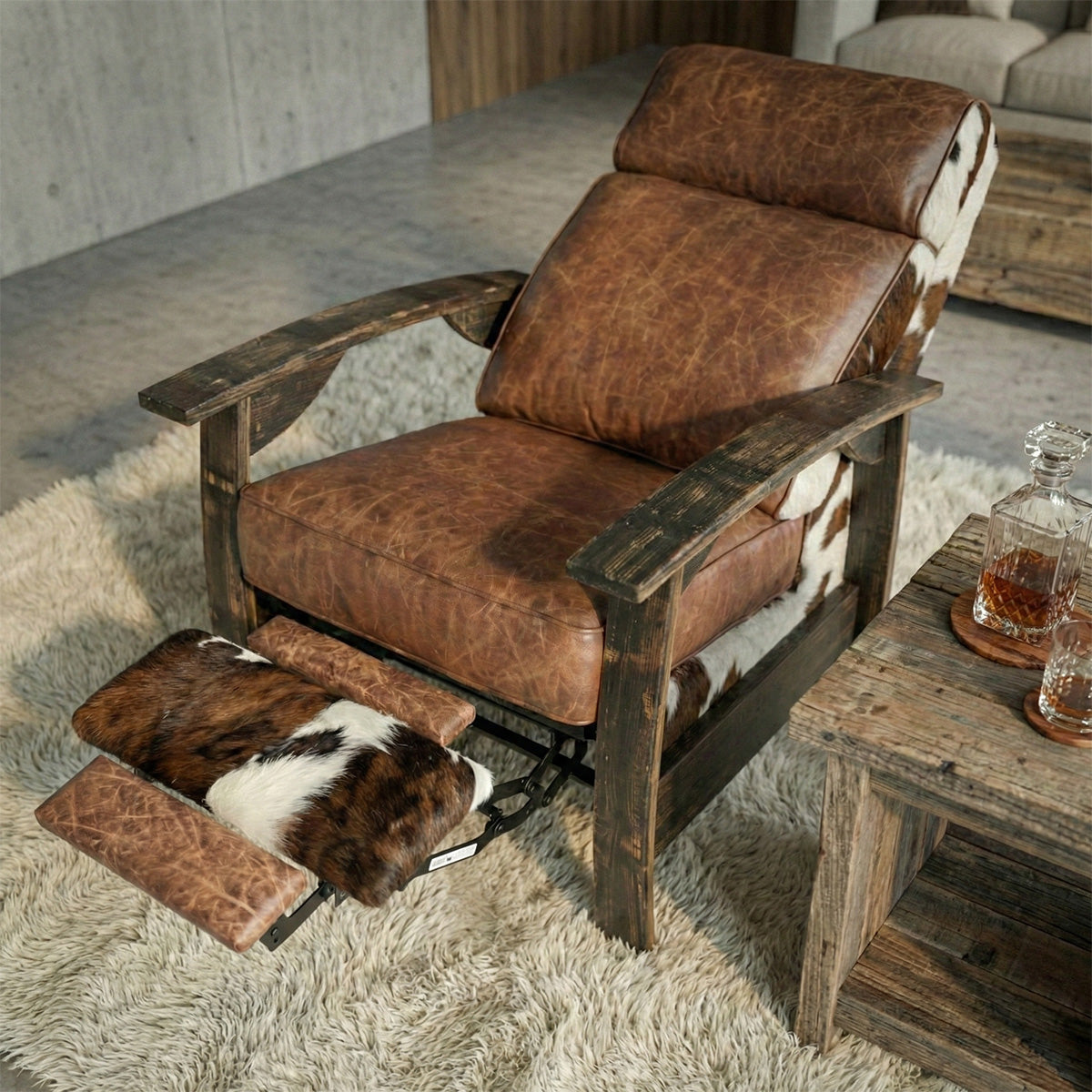 Whiskey Barrel Recliner - Tri-Color Hide